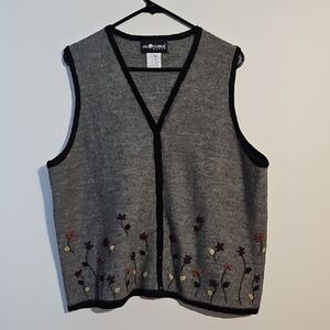 Sag Harbor Charcoal Wool Blend Vest With Embroidered Flowers Size 1X